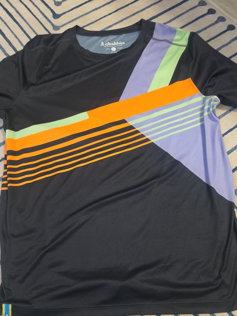 chubbies Black Short-Sleeve Tee with Orange, Lavender & Mint Stripes